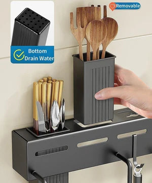 Wall-Mounted Kitchen Knife & Utensil Organizer Rack