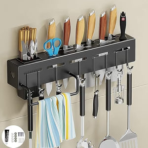 Wall-Mounted Kitchen Knife & Utensil Organizer Rack